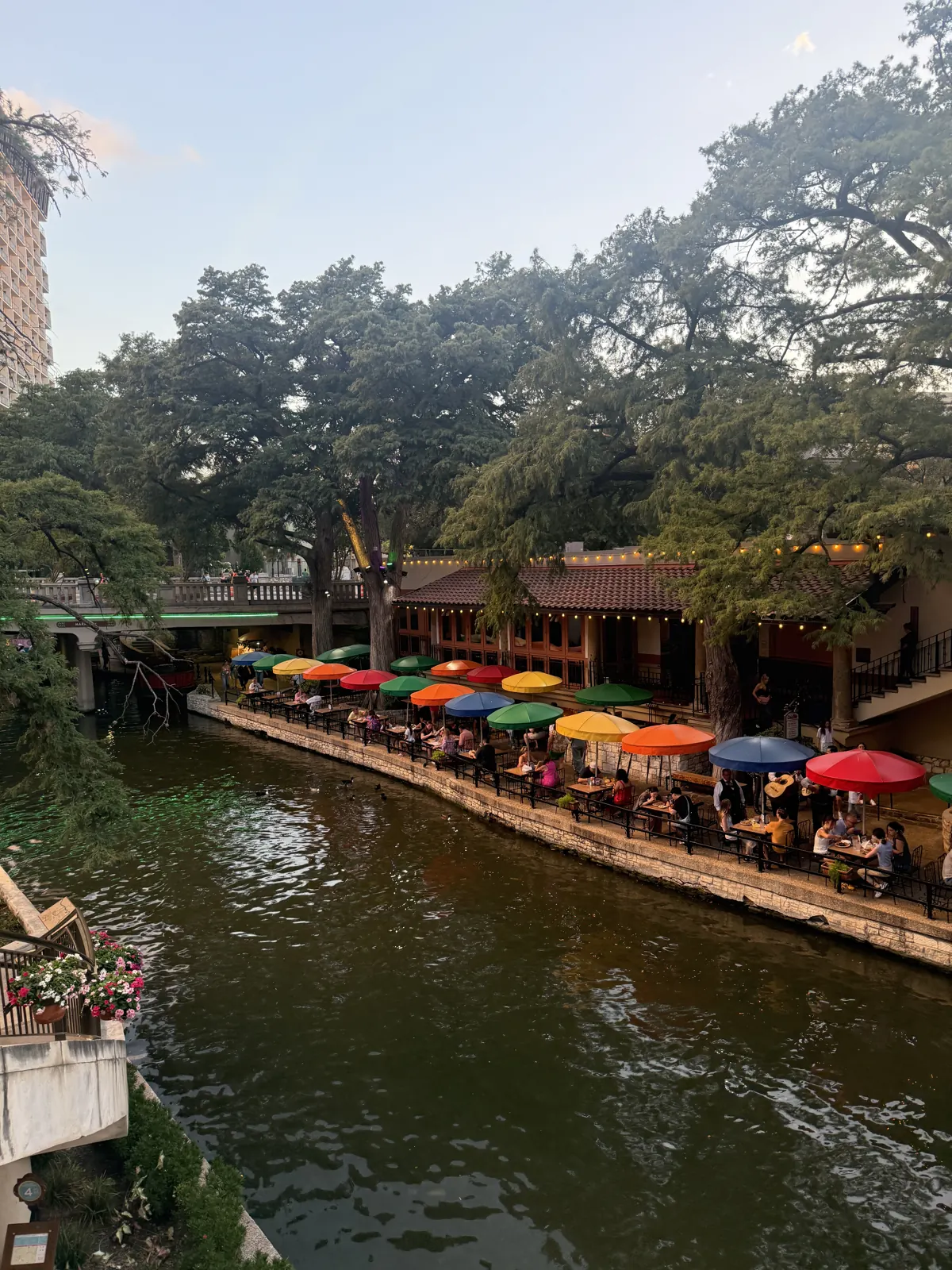 Colorful umbrellas along the San Antonio River Walk